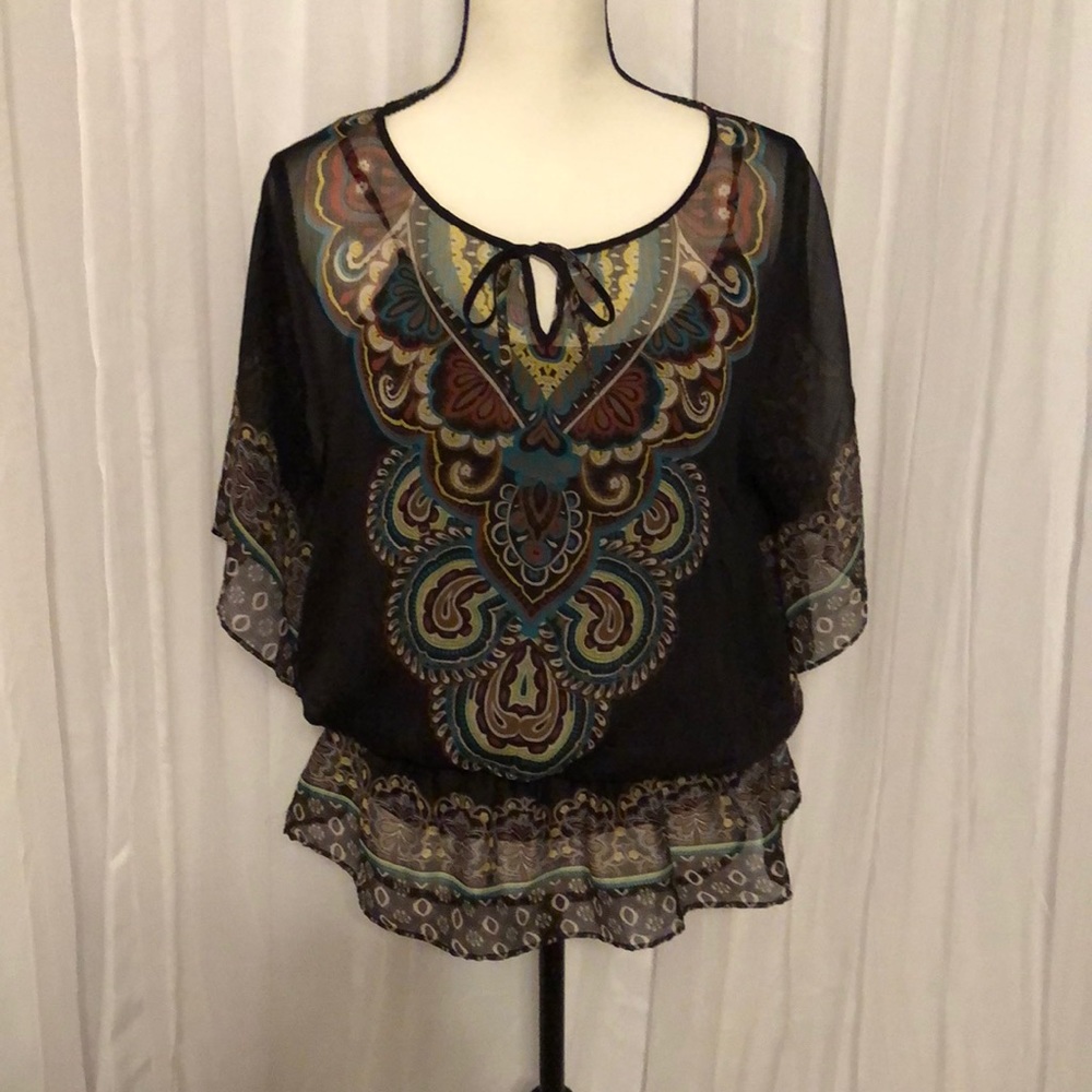 Madison Brown Sheer Blouse with Tank Top Size L
